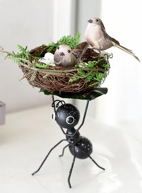 仿真草编鸟窝鸟巢假鸟拍照摄影道具户外客厅阳台装饰田园家居摆件