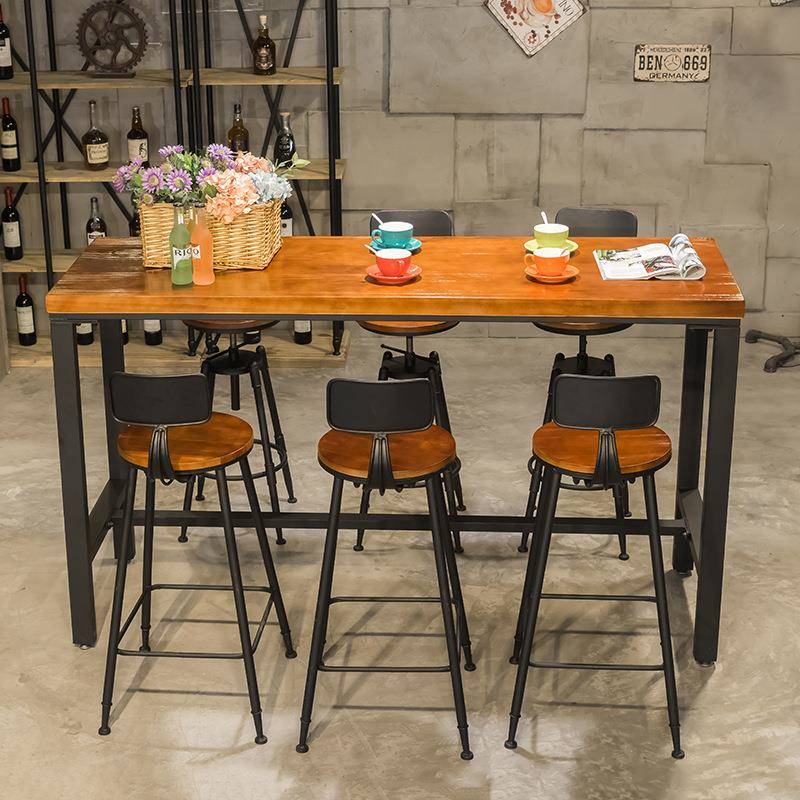 艾森厂家简铁艺代约木实高现脚凳桌椅组合吧台高脚椅酒234吧吧台 - 图0