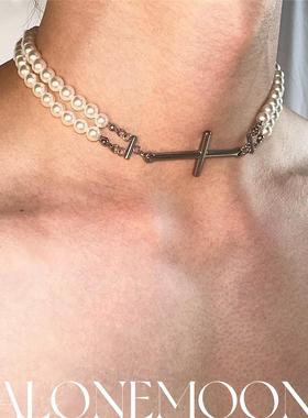 ALONEMOON原创设计 「无序的」珍珠钛钢项链重工多层choker