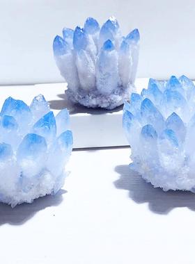 蓝水晶簇消磁净化办公室居家装饰水晶簇晶花原石摆件热销