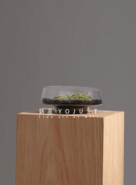 苔新中式创意手工YJBA1387藓花间艺璃花器 样本酒店茶琉室桌面摆