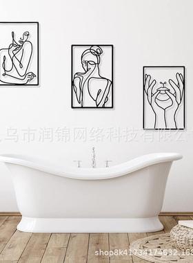 3件套简约抽象女性造型金属墙艺术标志北欧风格镂空牌匾客厅卧室