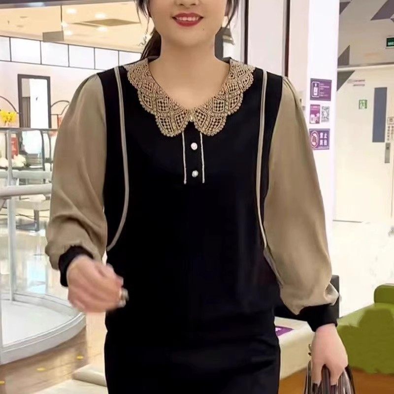 妈妈春秋翻领小衫上衣洋气中老年女宽松大码长袖T恤减龄打底衫女,淘宝优惠券,粉丝福利购,淘宝优惠卷