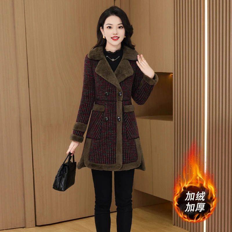 新款中年妈妈中长款加绒加厚毛呢外套冬季洋气百搭大码保暖上衣女,淘宝优惠券,粉丝福利购,淘宝优惠卷