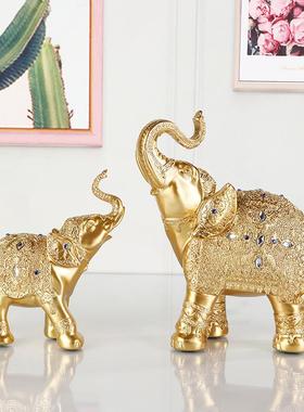创意金银太平吉祥大象树脂工艺品摆件家居玄关电视柜动物摆件装饰