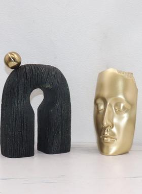 现代简约抽象艺术木纹树脂摆件样板间电视柜创意家居软装饰品