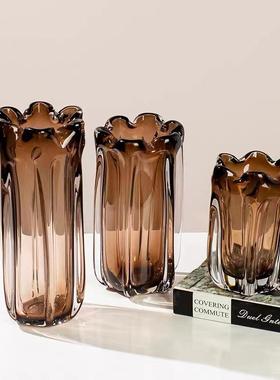 现代轻奢花瓣琥珀色花瓶花器售楼处客厅茶几餐厅餐桌装饰品摆件