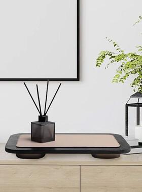 现代简约咖色木质皮革装饰托盘样板间售楼处玄关饰品收纳盘摆件