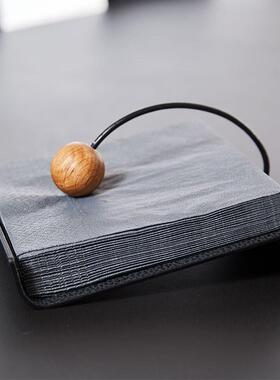 复古方形餐巾收纳架轻奢皮革面酒店前台餐厅桌面纸巾座软装饰品