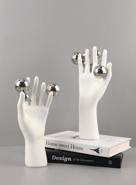 北欧创意抽象树脂白色手掌雕塑摆件玄关书房酒店电视柜家居装饰品