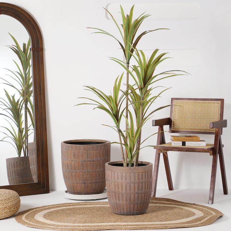 藤编篮子器型大口径镁泥花盆带滚轮托盘落地盆散尾葵孔雀木琴叶榕,淘宝优惠券,粉丝福利购,淘宝优惠卷