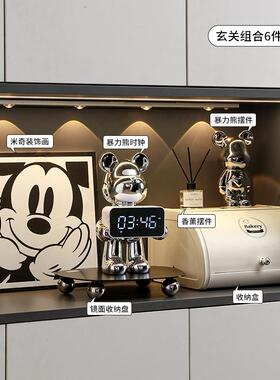 暴力熊数字时钟摆件玄关鞋柜装饰品客厅卧室桌面台式闹钟高颜值表