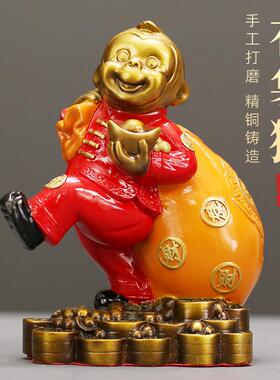 布袋猴招财摆件创意家居摆设桌面装饰品店铺开业送礼钱袋全铜摆饰