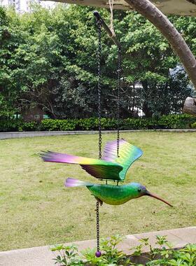 外贸园艺铁艺动物挂件摇摆彩绘小鸟展翅平衡器庭院花园金属装饰品
