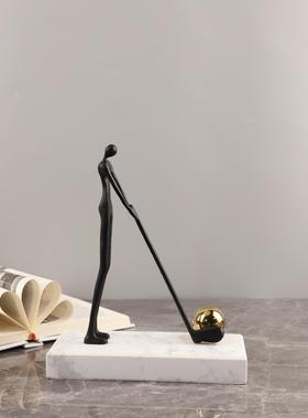 现代简约抽象金属高尔夫人物雕塑摆件客厅玄关电视柜软装家居饰品
