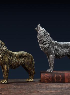 北欧创意树脂动物狼工艺品家居酒柜客厅办公室狼图腾装饰品小摆件