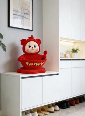 软萌honey收纳碗喜庆红色桌面装饰摆件治愈系小礼物