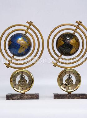 现代轻奢高档金属浑天仪地球仪时钟摆件座钟样板间客厅酒柜桌面