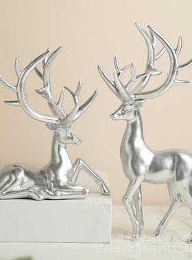 北欧树脂工艺品创意装饰电镀金色糜鹿对鹿摆件客厅电视柜家居摆设