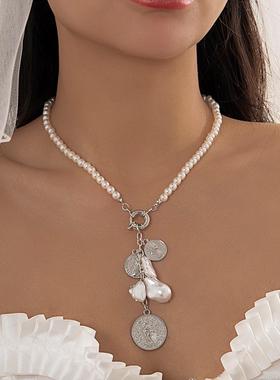 2024 European Vintage Stacked Baroque Pearl Necklace for Wom