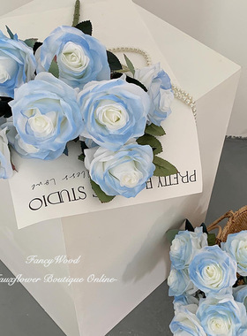 2025手工碎冰蓝玫瑰仿真花艺四季装饰客厅卧室摆件时尚插花