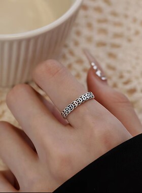 新款银色复古戒指女招财聚财钱币个性设计简约小众开口转运指环潮