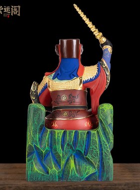 速发全武木五财神像家用香樟木雕刻供具实路财像赵公明财神骑黑虎