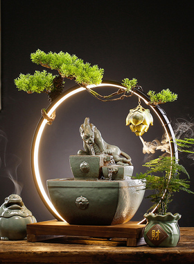 速发日进摆金流水斗件中式办公室开业礼品循环水创意玄喷家居关泉