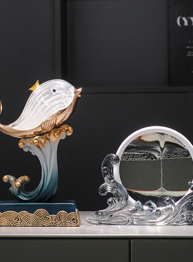 速发新中式元宝鲸鱼招财摆生轻奢风酒水起电视柜件柜装饰乔迁之喜