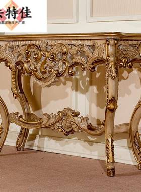 欧式别墅客厅家具奢华实木雕花玄关柜手工描金奢华别墅装饰柜