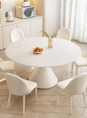 #%奶油风岩板餐桌椅&组合旋转可伸缩&方圆两用多功能小户型吃饭桌