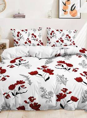 床上三件套植物碎花套件外贸田园被套两件套卧室