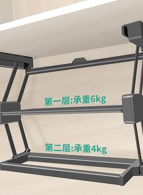 左铝下拉式橱柜折叠置物架太空铝厨房吊柜调料收纳架家用五金