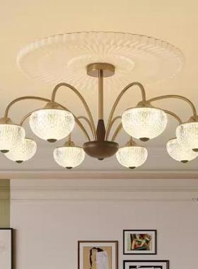 中古风胡桃木色客厅吊灯简约美式复古金色餐厅卧室灯