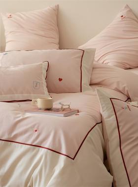 秋冬卡通小清新全棉加厚磨毛床单四件套纯棉被套刺绣裸睡床上用品
