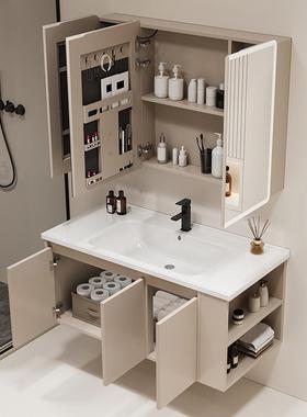 侧边柜加厚蜂窝太空铝不锈钢圆弧智能镜柜卫生间洗漱台陶瓷浴室柜