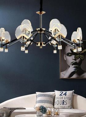 包邮现代客厅吊灯新中式轻奢水晶扇形LED防尘防蚊卧室餐厅灯护眼