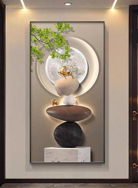 大气玄关装饰画轻奢现代高级感客厅入户门口挂画走廊过道带灯壁画