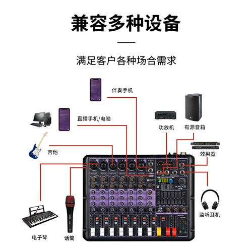 AMIXS专业调音台声卡8路带99DSP数字效果器家用唱歌直播录音舞台-图2