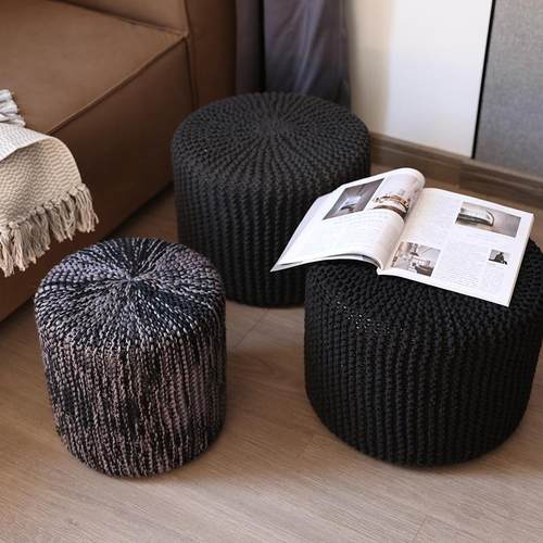 手编工坐织墩圆墩搁脚凳休闲角落凳针织FFF团家蒲居矮凳小圆凳 - 图0