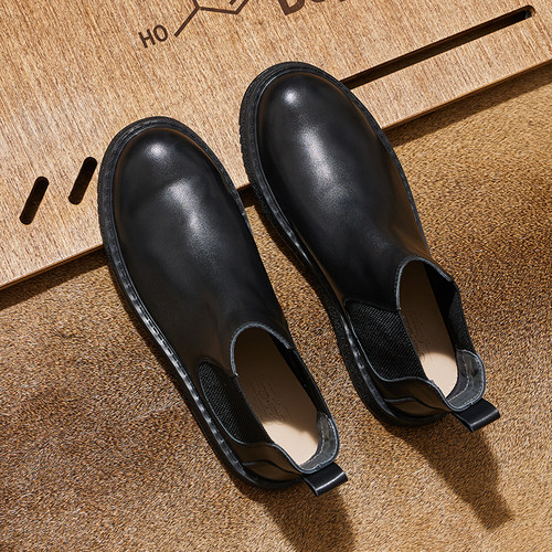 秋冬男士切尔西短靴时尚英伦风百搭休闲马丁靴真皮加绒圆头靴子 - 图0