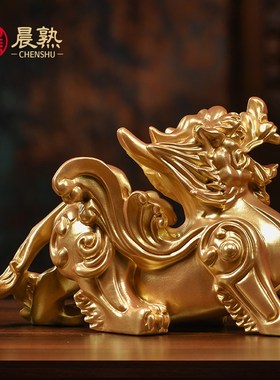 木雕貔貅摆件金色实木办公室桌面客厅装饰招财镇宅乔迁开业送礼