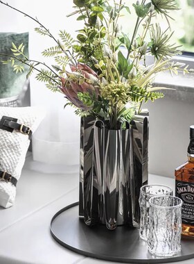 金属花器皮革托盘花艺组合样板间客厅茶几餐桌玄关柜装饰