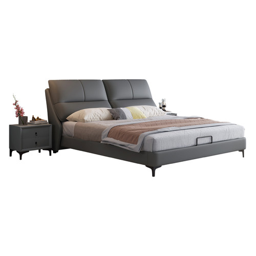 皮床主卧室1.8m双人简约科技布艺小户型新款实木储物家具 - 图3