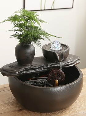 陶瓷装饰循环鱼缸造景招财生财流水茶几流水摆件中式喷泉家用桌面