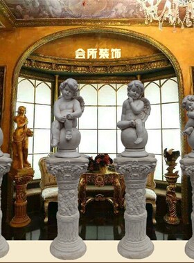 欧式人物雕塑室外室内园林景观玻璃钢的摆件设装饰可爱坐球小天使