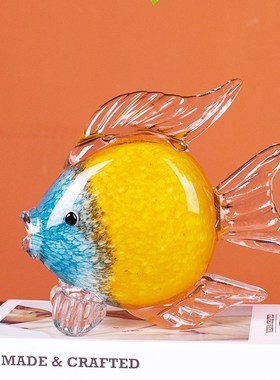 木南琉璃亲嘴鱼玻璃摆件简约酒柜玻璃高级感客厅摆件家居饰品