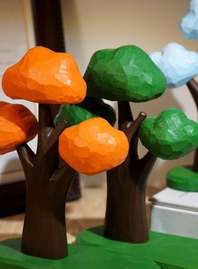 “云边有棵树”木雕摆件卡通创意办公室电脑桌面书柜解压装饰品