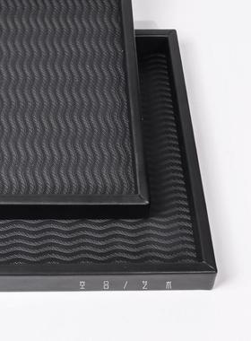 空合简约黑色皮革托盘收纳盘 样板间客厅餐厅轻奢皮质置物盘摆件