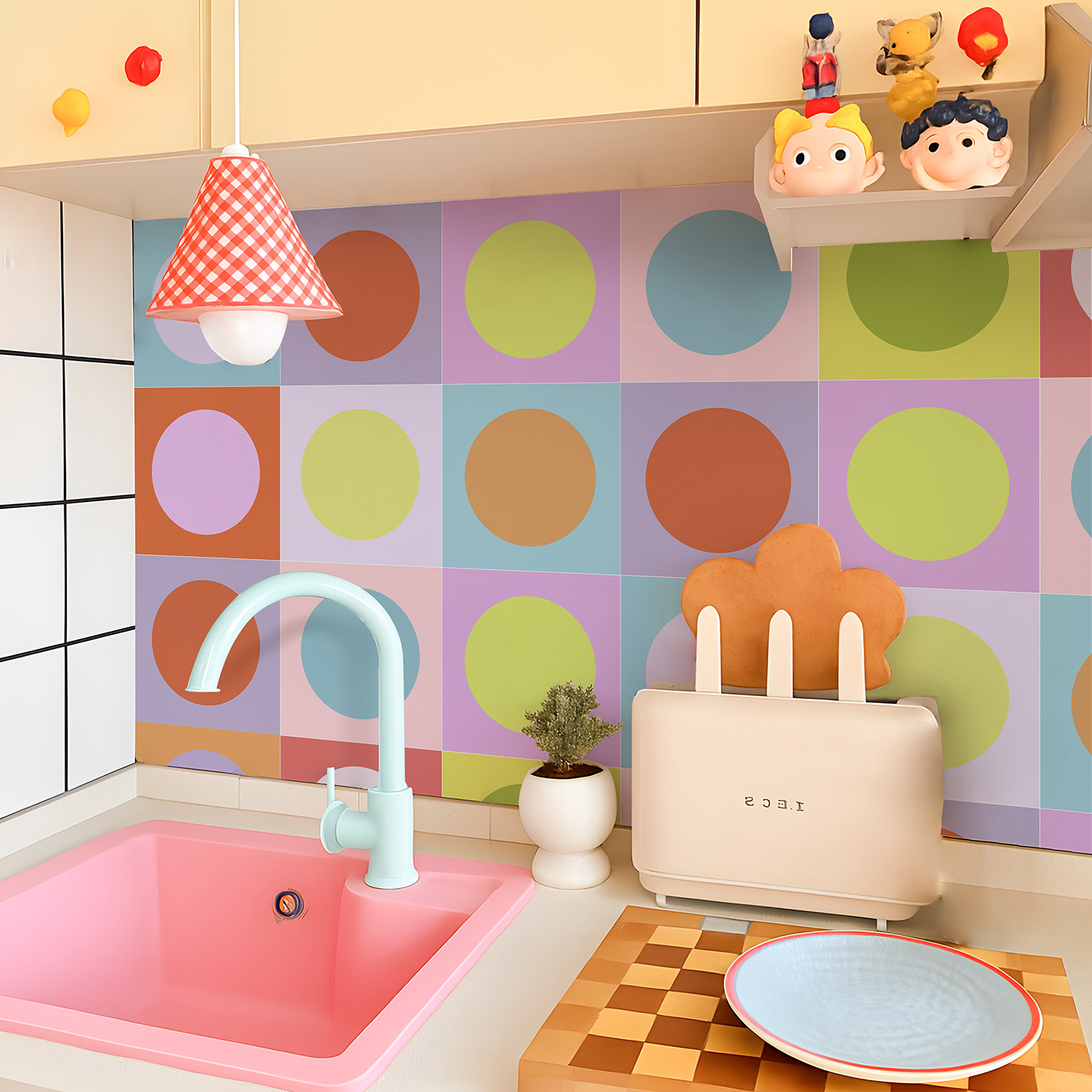 孟菲斯彩色瓷砖贴纸厨房防油贴纸自粘耐高温防水防油污橱柜油烟机,淘宝优惠券,粉丝福利购,淘宝优惠卷